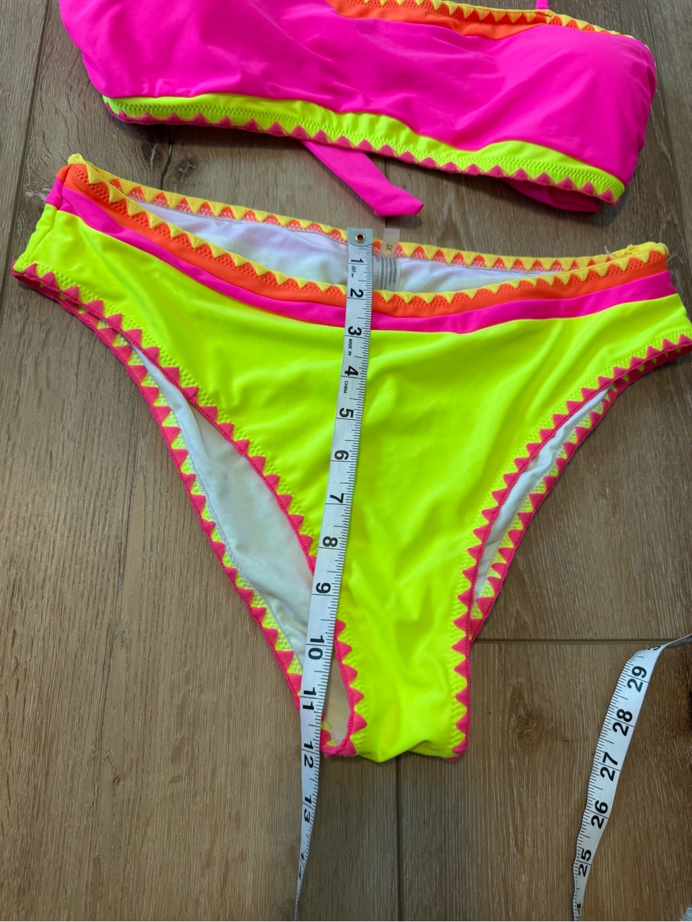 NEW Neon Colorblock High Waisted Women's Popvil Bikini Set XL Pink Orange Yellow - Picture 4 of 9